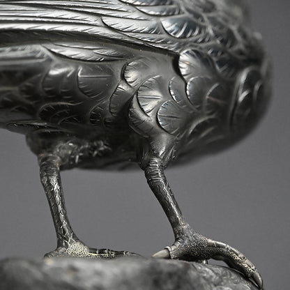 Antique Japanese Bronze Crow Okimono