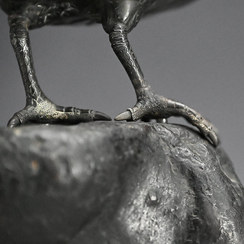 Antique Japanese Bronze Crow Okimono