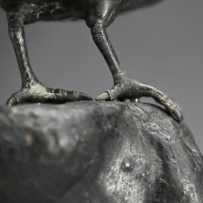 Antique Japanese Bronze Crow Okimono