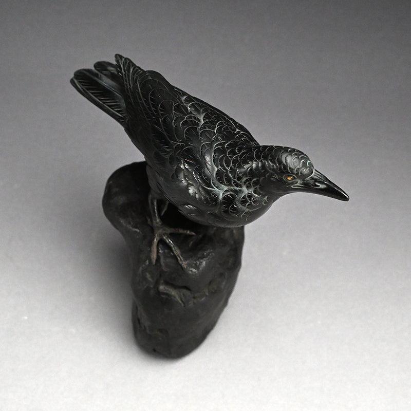 Antique Japanese Bronze Crow Okimono