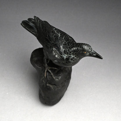 Antique Japanese Bronze Crow Okimono