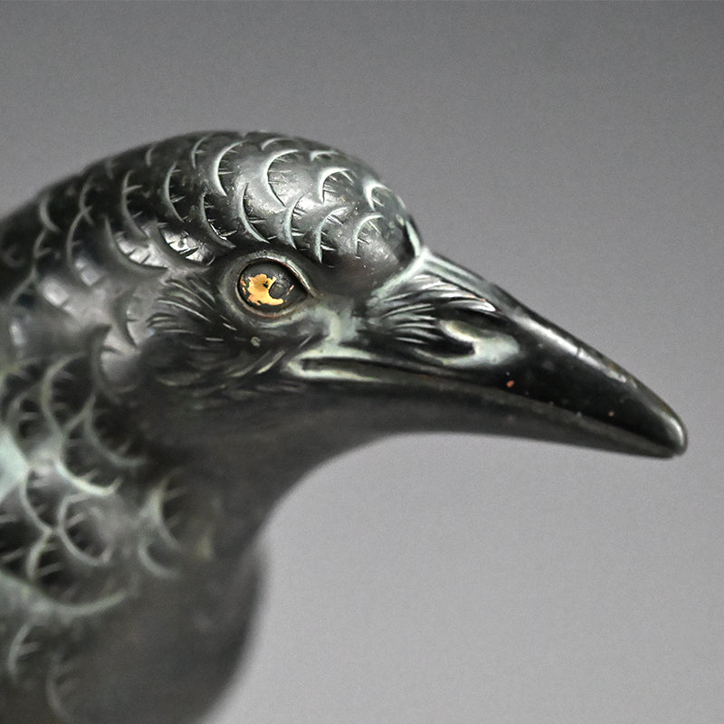 Antique Japanese Bronze Crow Okimono
