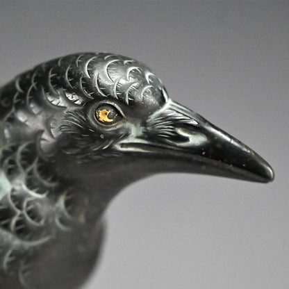 Antique Japanese Bronze Crow Okimono