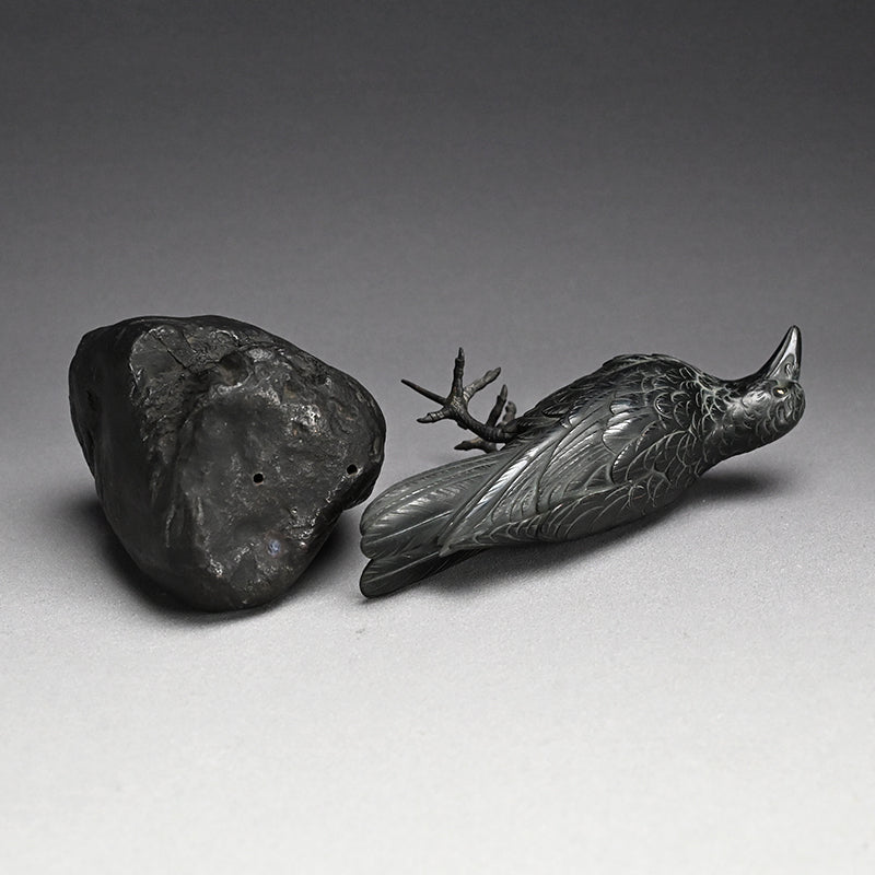 Antique Japanese Bronze Crow Okimono
