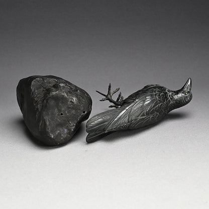 Antique Japanese Bronze Crow Okimono