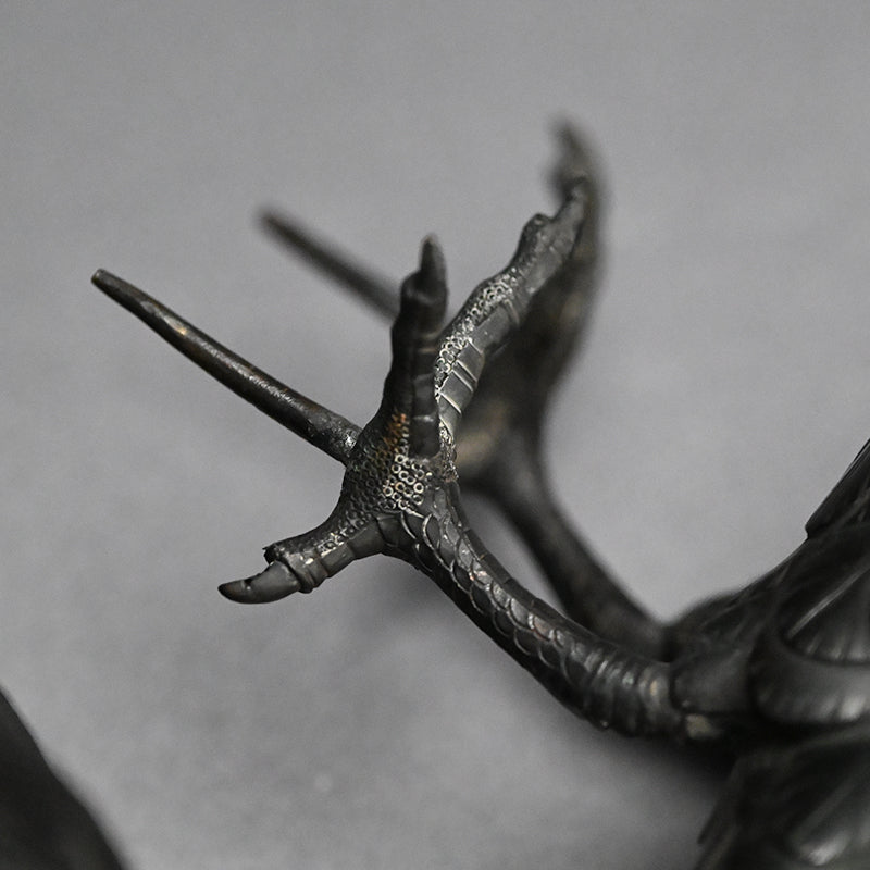 Antique Japanese Bronze Crow Okimono