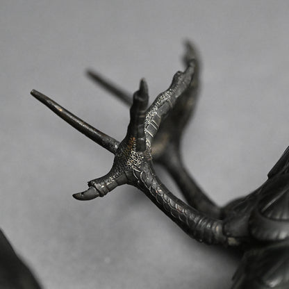 Antique Japanese Bronze Crow Okimono