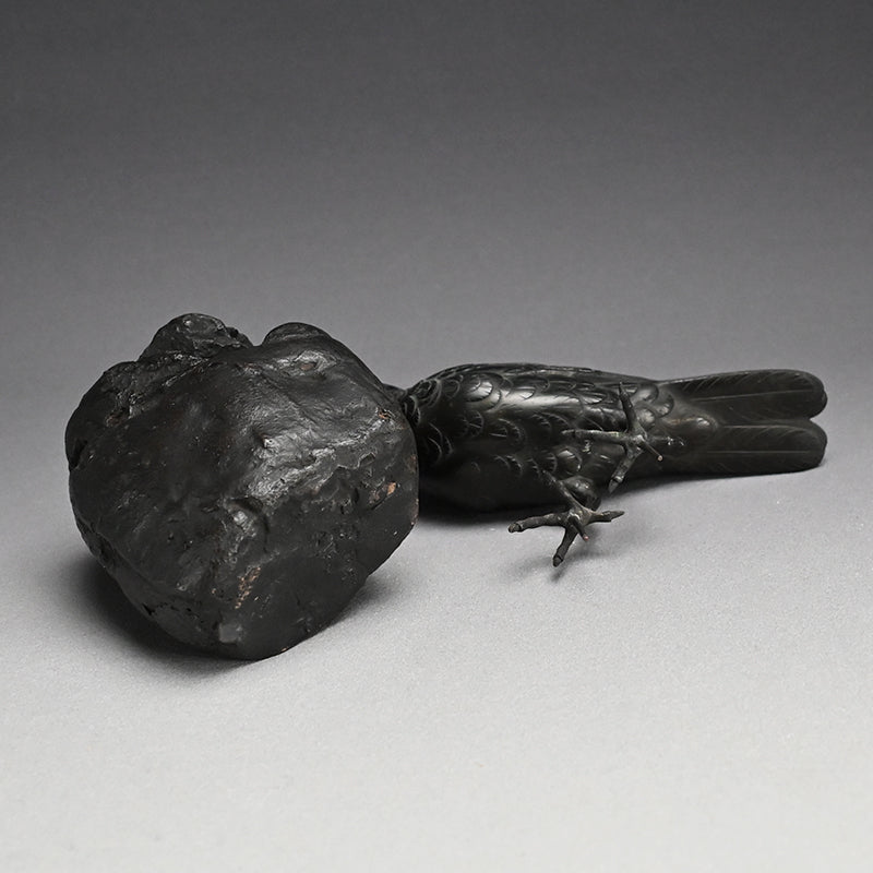 Antique Japanese Bronze Crow Okimono