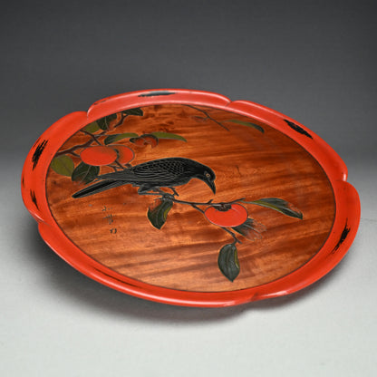Sanuki-bori Lacquer Tray, Crow & Persimmon by Myosetsu