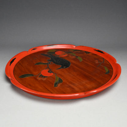 Sanuki-bori Lacquer Tray, Crow & Persimmon by Myosetsu