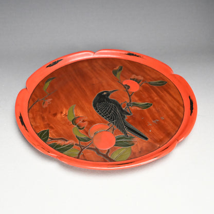 Sanuki-bori Lacquer Tray, Crow & Persimmon by Myosetsu