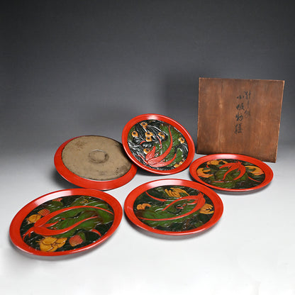Boxed Sanuki-bori 5 pc. Tray Set ー森 象堂 "讃岐彫 小吸物膳"