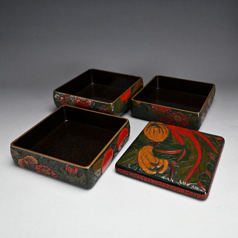 Sanuki-bori Jubako Lacquer Stacking Box by Kenjo