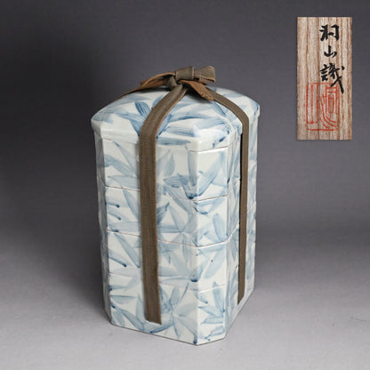 Porcelain Stacking Box Set Decorated ー藤井 達吉 "染付竹文 重箱"