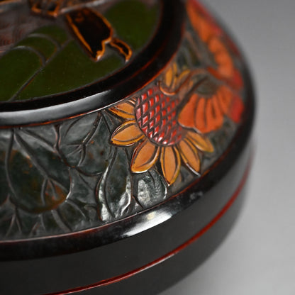Sanuki-bori Carved & Lacquered Container by Kozan