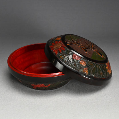 Sanuki-bori Carved & Lacquered Container by Kozan