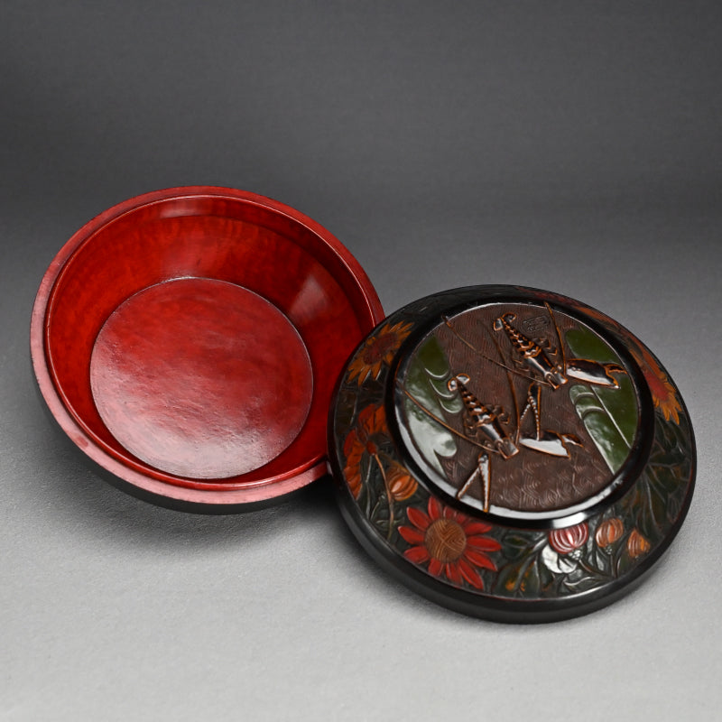 Sanuki-bori Carved & Lacquered Container by Kozan