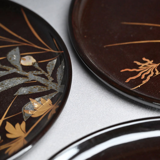 Set 5 Edo p. Korin Maki-e Style Lacquered Trays
