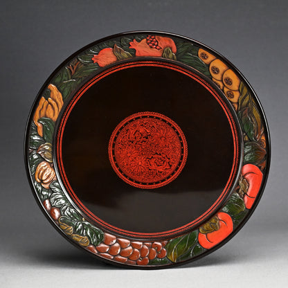 Carved Sanuki-bori Lacquer Tray ー森 象堂 "讃岐彫 蒟醤盆"