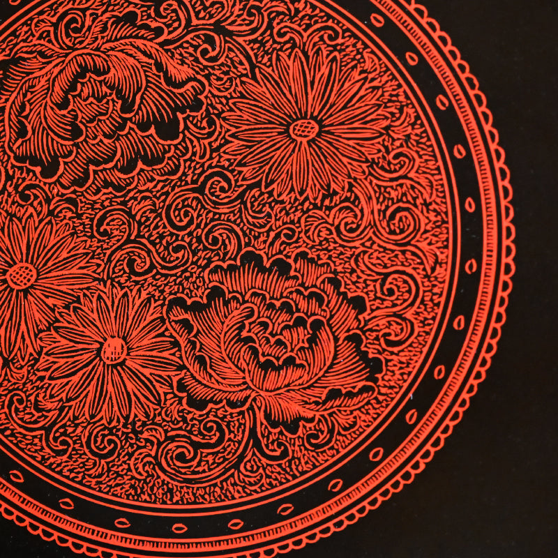Carved Sanuki-bori Lacquer Tray ー森 象堂 "讃岐彫 蒟醤盆"