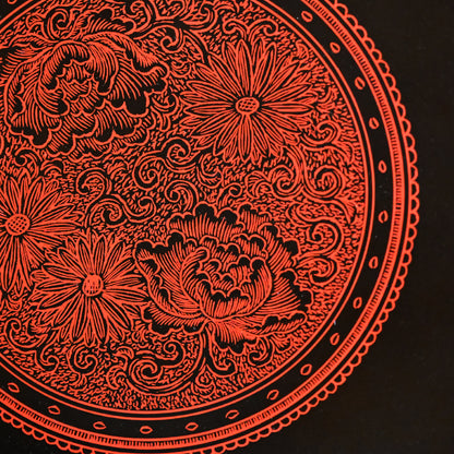 Carved Sanuki-bori Lacquer Tray ー森 象堂 "讃岐彫 蒟醤盆"