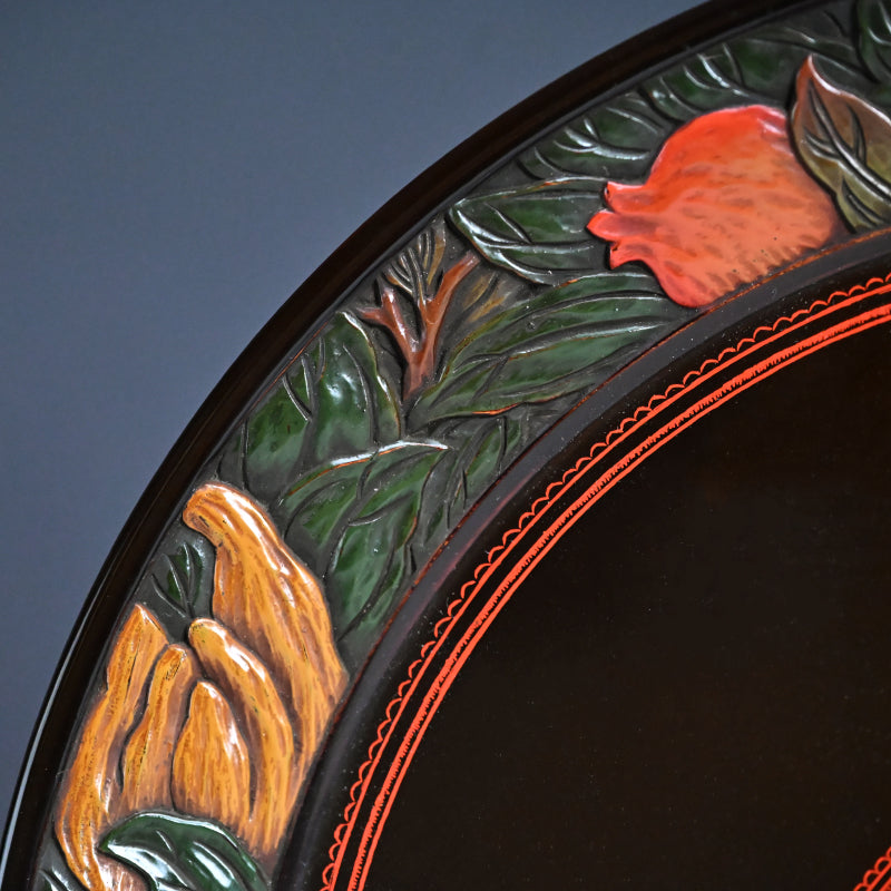 Carved Sanuki-bori Lacquer Tray ー森 象堂 "讃岐彫 蒟醤盆"