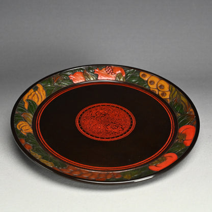 Carved Sanuki-bori Lacquer Tray ー森 象堂 "讃岐彫 蒟醤盆"