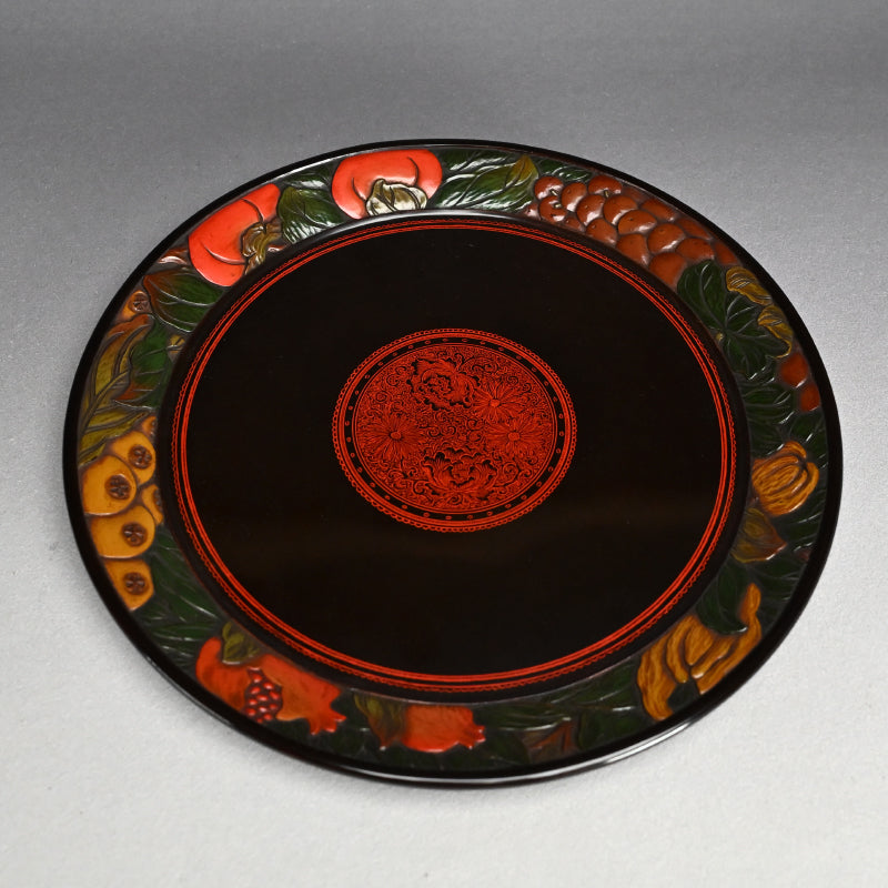 Carved Sanuki-bori Lacquer Tray ー森 象堂 "讃岐彫 蒟醤盆"