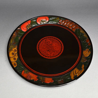 Carved Sanuki-bori Lacquer Tray ー森 象堂 "讃岐彫 蒟醤盆"