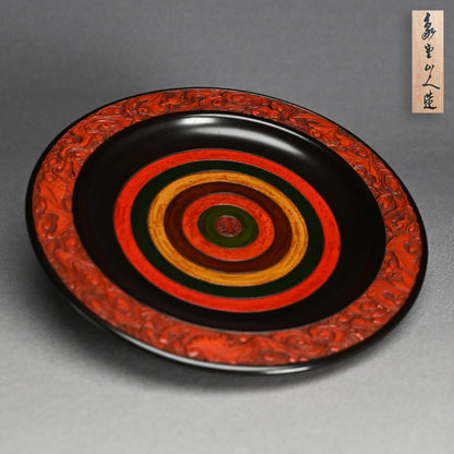 Carved Antique Sanuki-bori Sweets-dish ー森 象堂 "讃岐彫 菓子器 福自天来画 蝙蝠図"