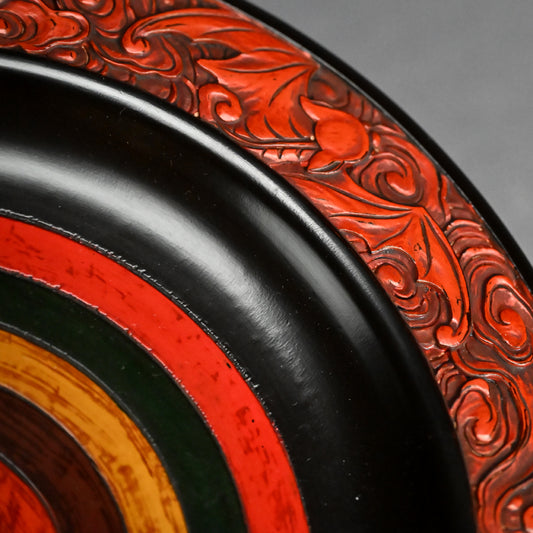 Carved Antique Sanuki-bori Sweets-dish ー森 象堂 "讃岐彫 菓子器 福自天来画 蝙蝠図"