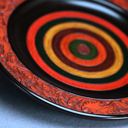 Carved Antique Sanuki-bori Sweets-dish ー森 象堂 "讃岐彫 菓子器 福自天来画 蝙蝠図"