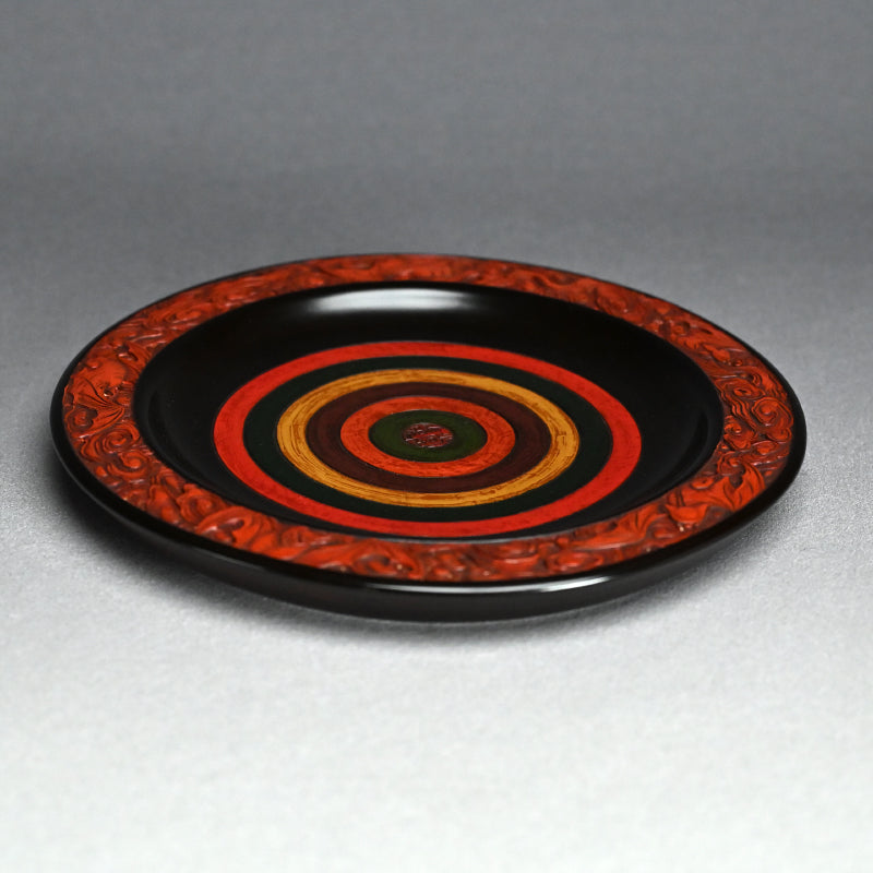 Carved Antique Sanuki-bori Sweets-dish ー森 象堂 "讃岐彫 菓子器 福自天来画 蝙蝠図"