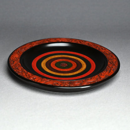 Carved Antique Sanuki-bori Sweets-dish ー森 象堂 "讃岐彫 菓子器 福自天来画 蝙蝠図"
