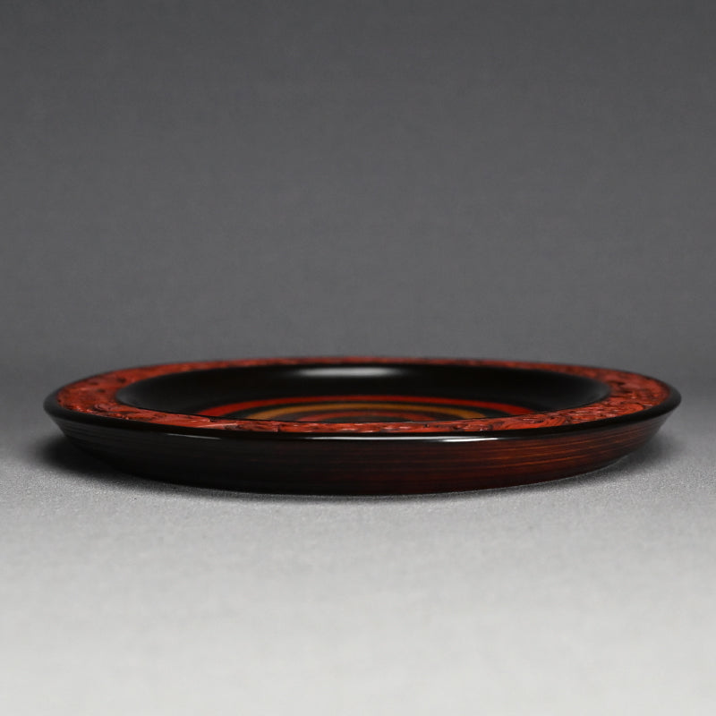 Carved Antique Sanuki-bori Sweets-dish ー森 象堂 "讃岐彫 菓子器 福自天来画 蝙蝠図"