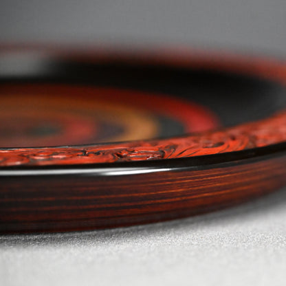 Carved Antique Sanuki-bori Sweets-dish ー森 象堂 "讃岐彫 菓子器 福自天来画 蝙蝠図"