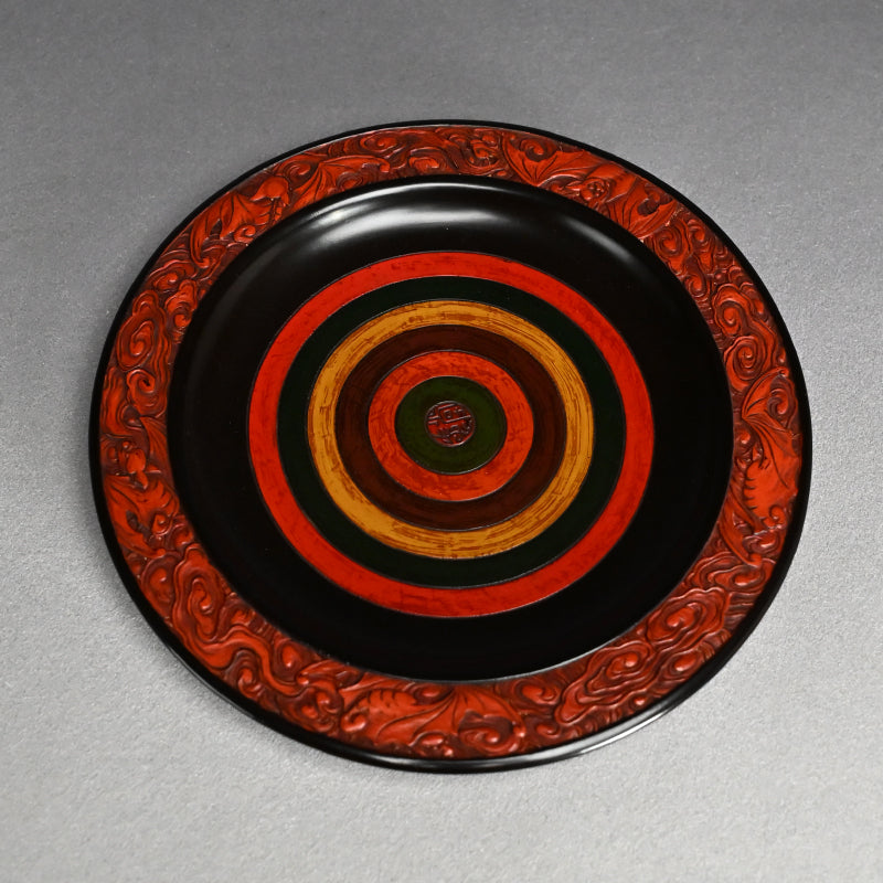 Carved Antique Sanuki-bori Sweets-dish ー森 象堂 "讃岐彫 菓子器 福自天来画 蝙蝠図"