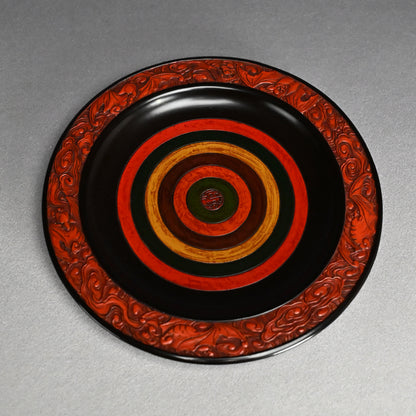 Carved Antique Sanuki-bori Sweets-dish ー森 象堂 "讃岐彫 菓子器 福自天来画 蝙蝠図"