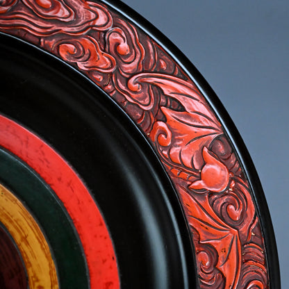 Carved Antique Sanuki-bori Sweets-dish ー森 象堂 "讃岐彫 菓子器 福自天来画 蝙蝠図"