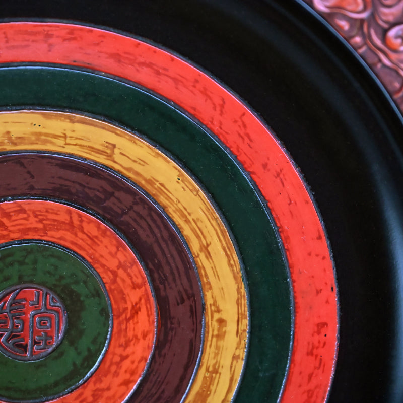 Carved Antique Sanuki-bori Sweets-dish ー森 象堂 "讃岐彫 菓子器 福自天来画 蝙蝠図"