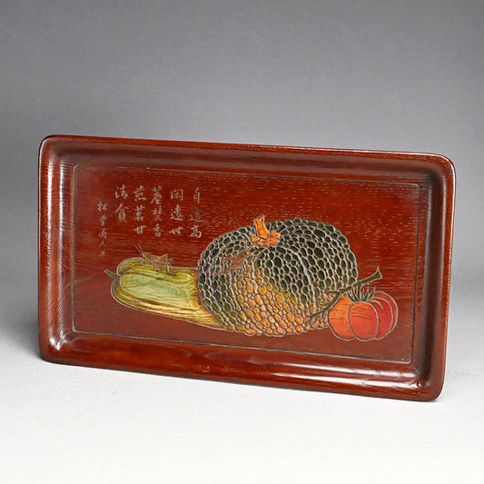 Carved & Lacquered Sanuki-bori Tray ー松堂 道人 "角盆"