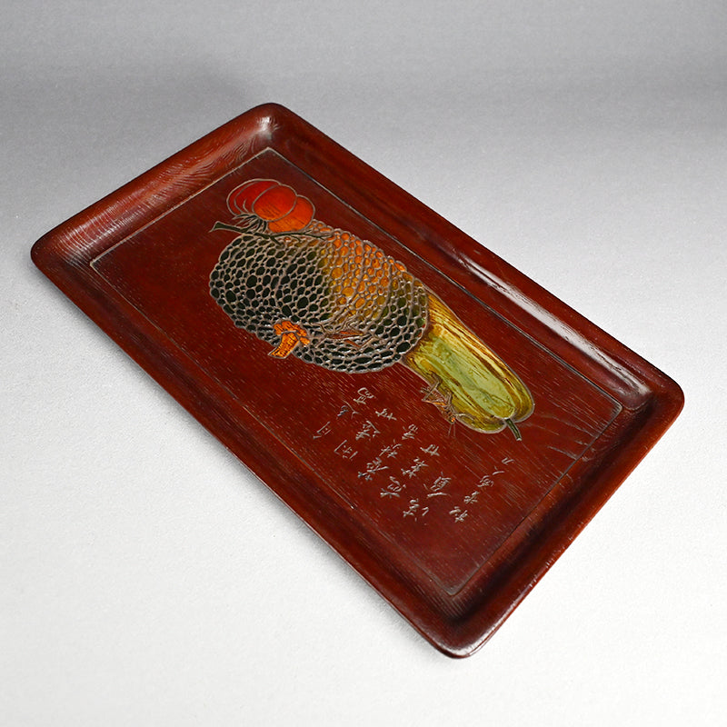 Carved & Lacquered Sanuki-bori Tray ー松堂 道人 "角盆"