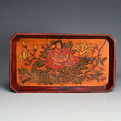 Hand-carved & Lacquered Sanukibori Tray by Myosetsu