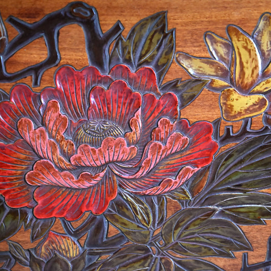 Hand-carved & Lacquered Sanukibori Tray by Myosetsu