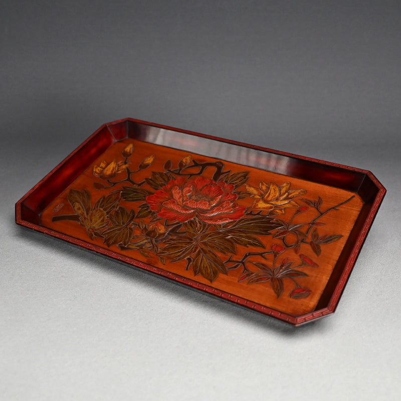 Hand-carved & Lacquered Sanukibori Tray by Myosetsu