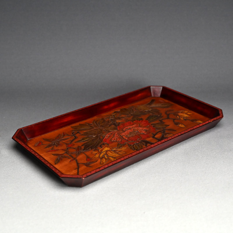 Hand-carved & Lacquered Sanukibori Tray by Myosetsu