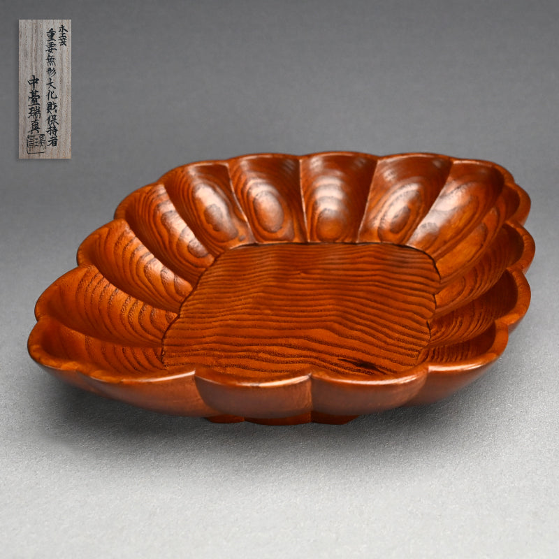 LNT Diamond-Shaped Foliated Wood Bowl ー中量 瑞真 “菱形輪花盛器”
