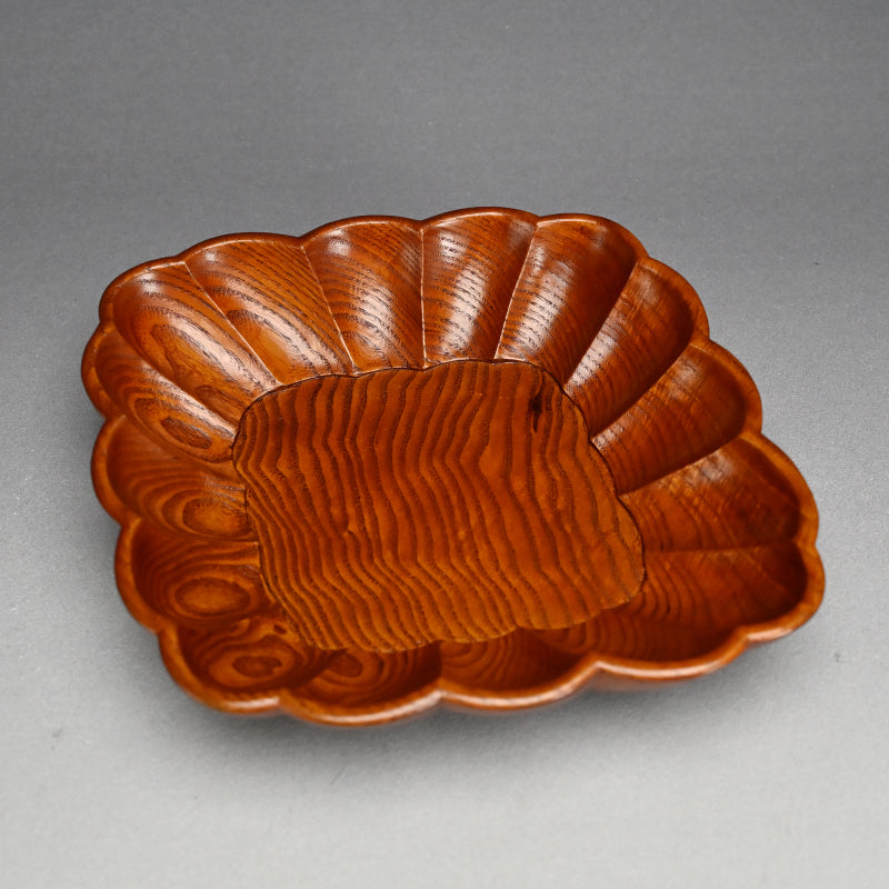 LNT Diamond-Shaped Foliated Wood Bowl ー中量 瑞真 “菱形輪花盛器”