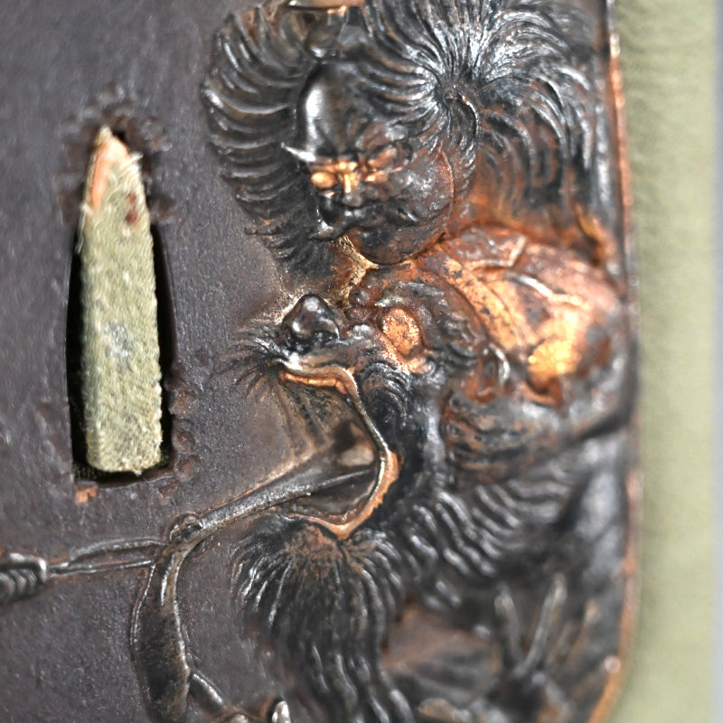 Antique Signed Japanese Samurai Sword Tsuba, King of Hell