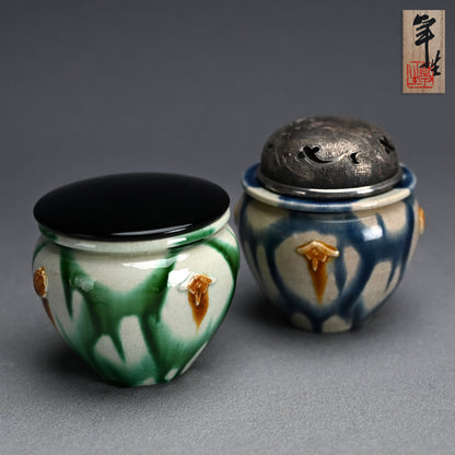 LNT Tri-Colored Pr. Tsubo, Koro, incense burner ー加藤 卓男 “正倉院復元 三彩壺「海彦山彦」"